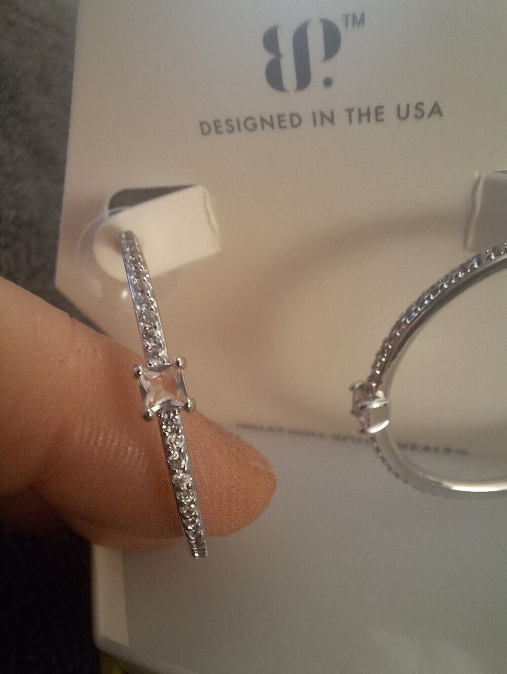 BP Hoop Earrings With Rhodium Plating And Morganite Accent Stones.
